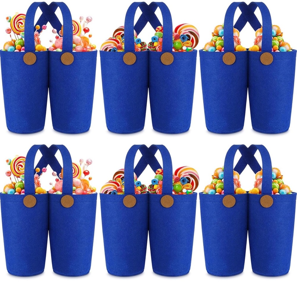 Set of 6 Blue Pants-Style Felt Bags – Party Favor Gift Bags for Candy, Treats